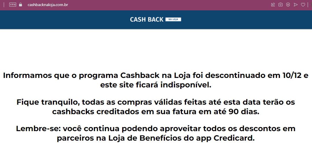 Cashback na Loja Credicard